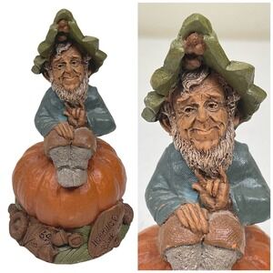Vintage Tom Clark 1989 Hopkins Gnome Figurine #64 Pumpkin Fall Leaves Love Sign
